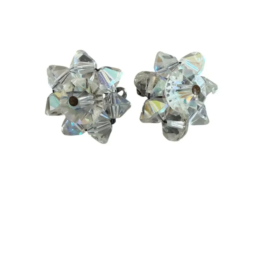 Vintage AB Aurora Borealis clip on earrings Trivoli